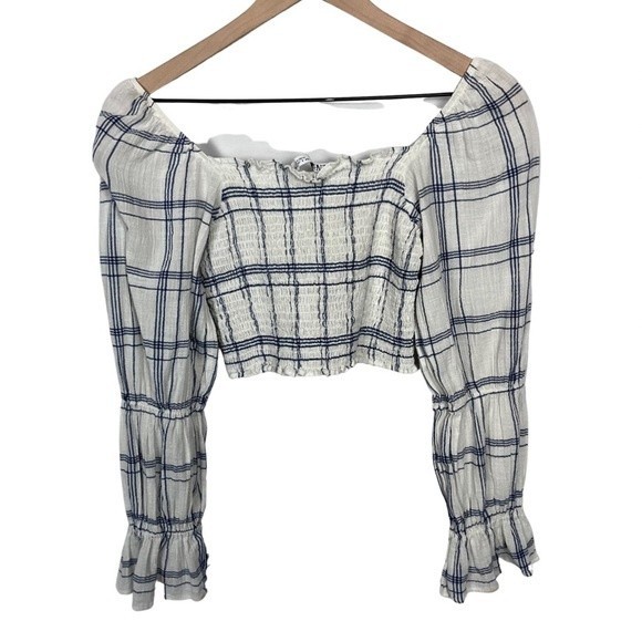 Zara Off The Shoulder Ruched Babydoll Cropped Blouse Women’s Size Small - Picture 3 of 5